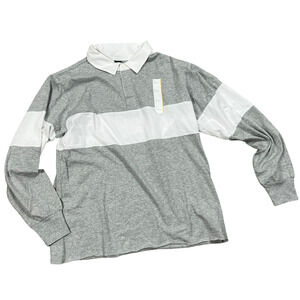 Wild Fable Women's Gray Striped Long Sleeve Rugby Polo T- Shirt - Large - NWT